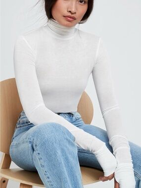 MARCELLA Off White Sheer Long-Sleeve Turtleneck Top